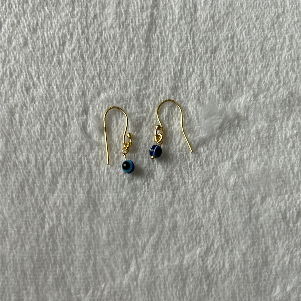 Dainty Gold and Blue Evil Eye Earrings